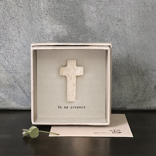 East of India Boxed Card - In my Prayers - Boxed Wooden Cross