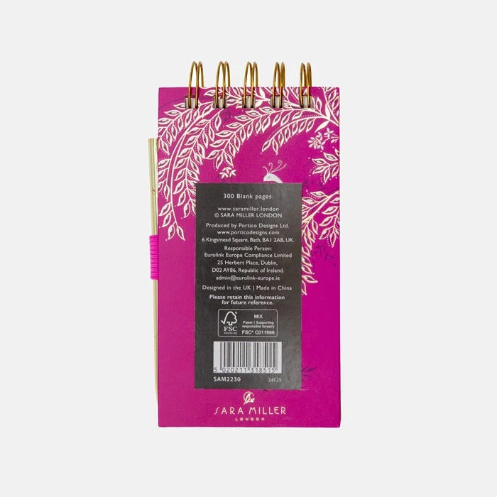 Sara Miller -  Elegant Bird - Small Wire Notepad &amp; Pen - Pink/Gold