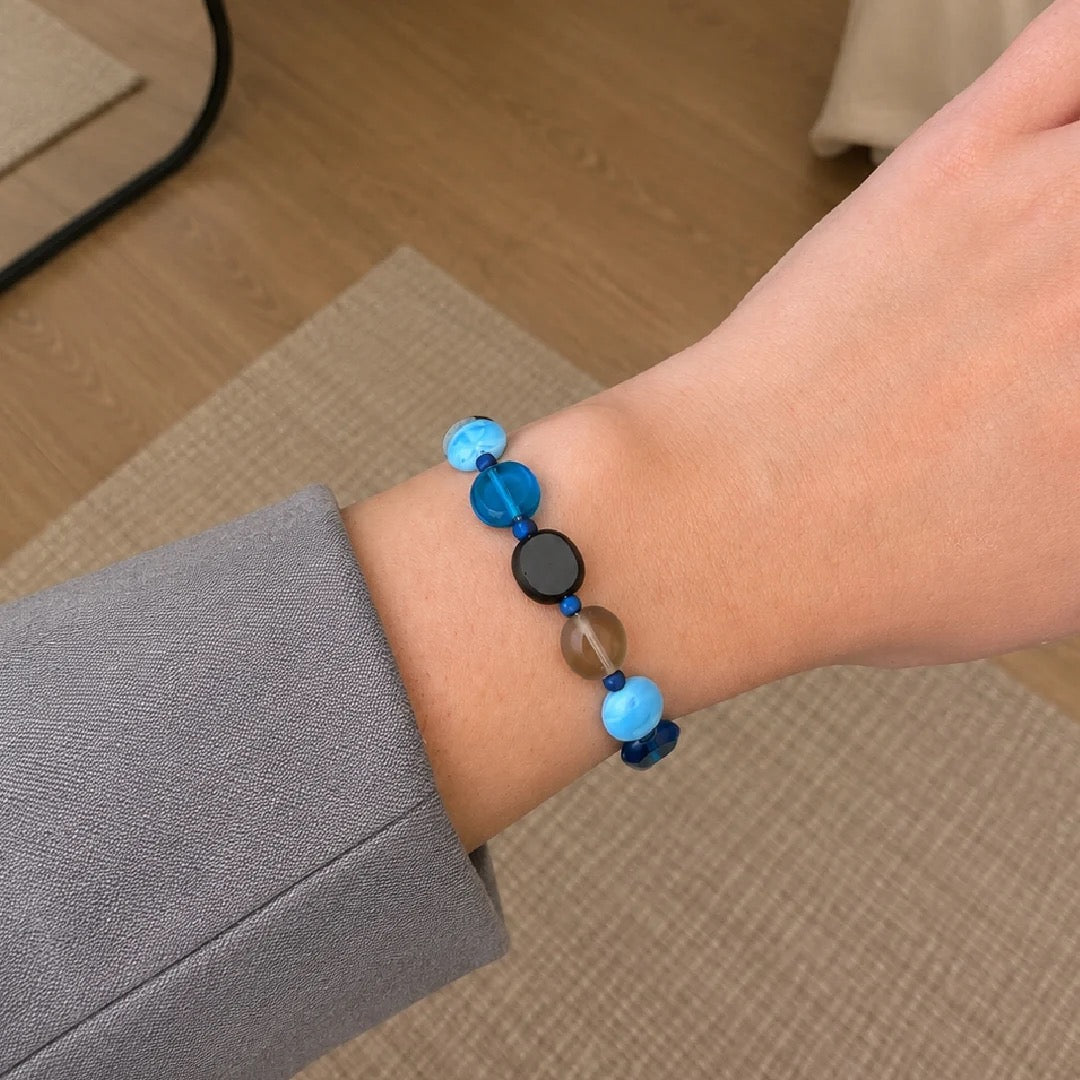 Carrie Elspeth  -Glass Ovals Multi Tone Beaded Bracelet - Azure Blue