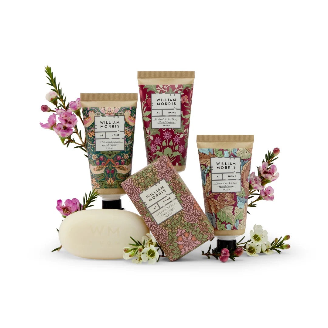 William Morris at Home - Oak &amp; Willow Velvet Drawstring Pouch Gift Set -(Hand Creams/Soap)