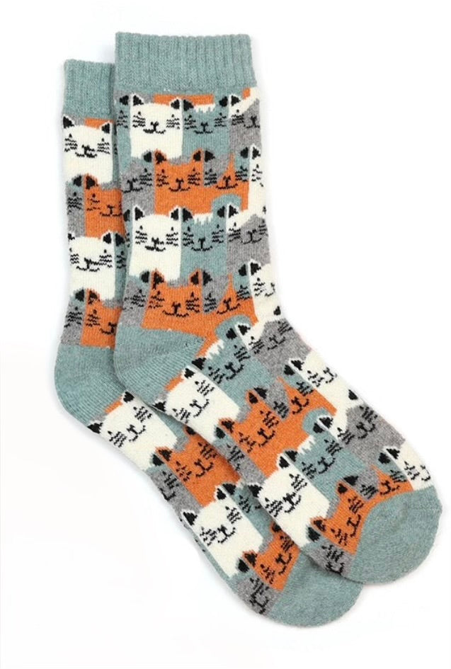 POM - Kitty - Cosy Duo Socks - Pack of 2 -Green Stripe/Green Multi