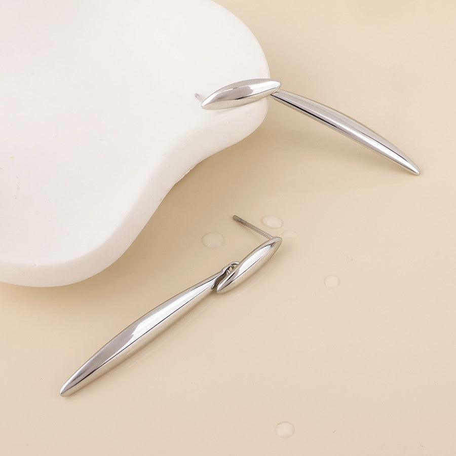 POM WATERPROOF - Orion Stainless Steel Elegant Narrow Drop Earrings - Silver