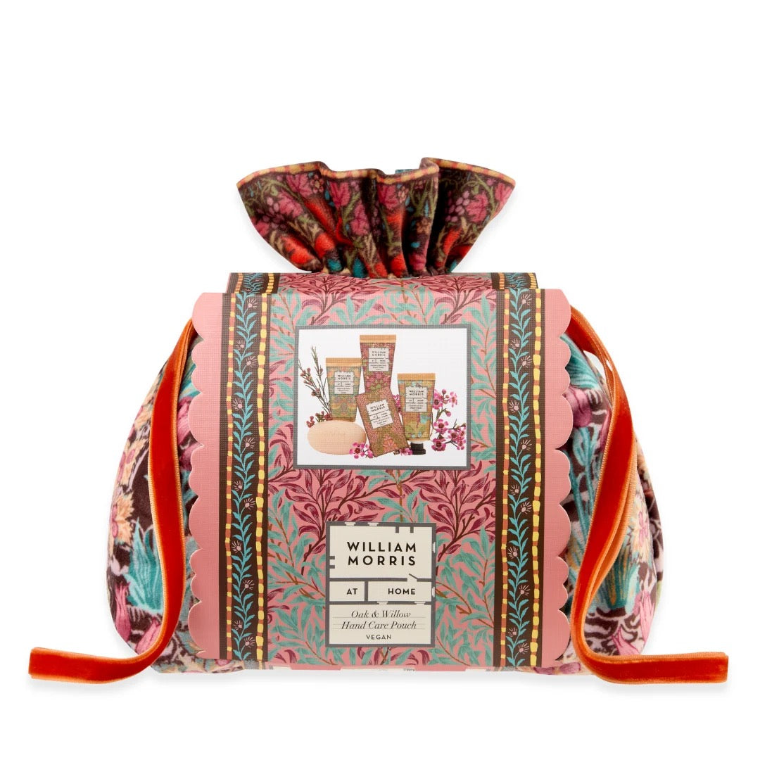 William Morris at Home - Oak &amp; Willow Velvet Drawstring Pouch Gift Set -(Hand Creams/Soap)