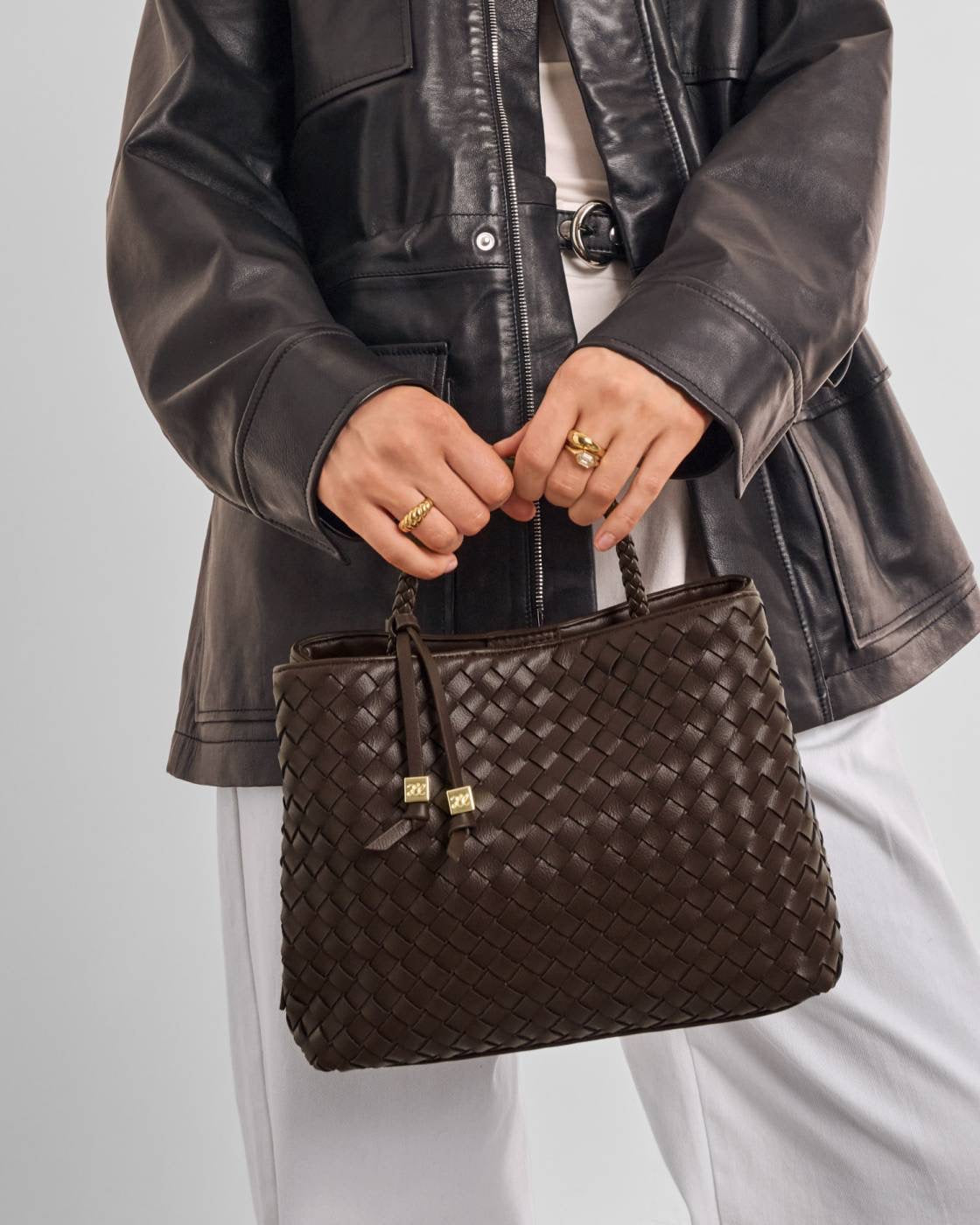 Katie Loxton - Nova - Woven Top Handle Grab Handbag - Chocolate