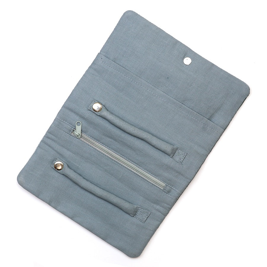 POM - Grey Velvet - Hedgehogs - Embroidered Jewellery Roll