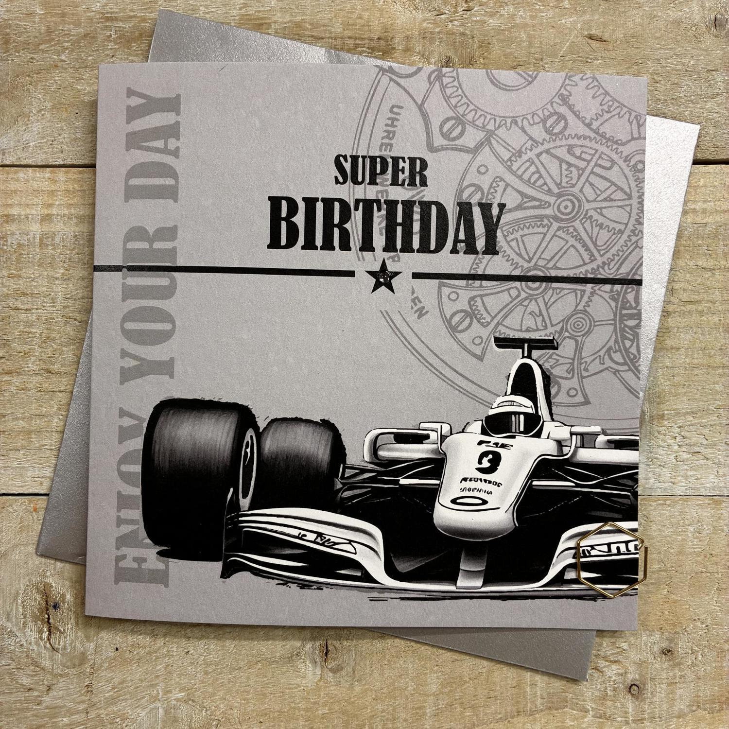 Super Birthday F1 Racing Car Birthday Card - White Cotton Cards