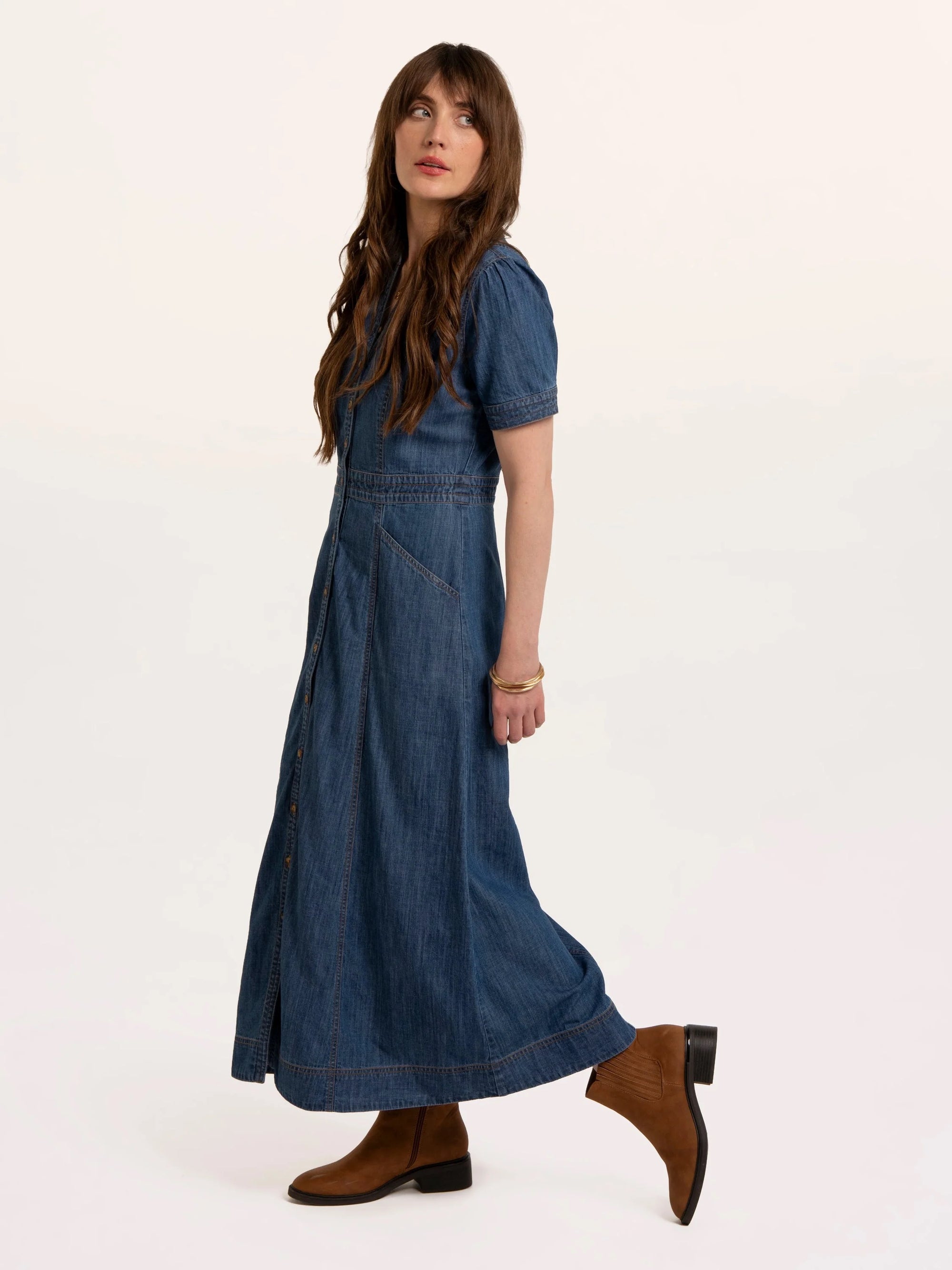 Brakeburn - Apple - Denim Maxi Dress - Mid Wash Blue Denim
