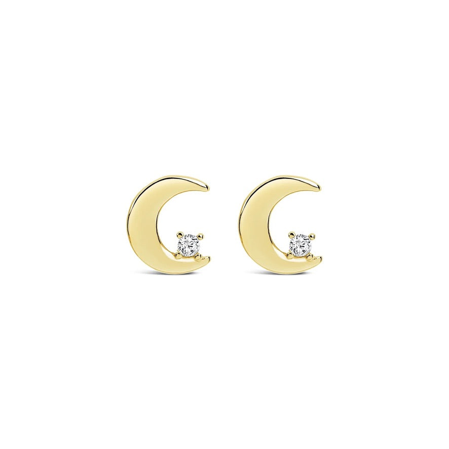 Lanes - Half Moons &amp; Crystal - Boxed Stud Earrings - Gold