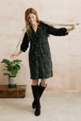 Harvest Trailing Leaves Print Pincord Midi Dress - Dark Olive - Lily & Me