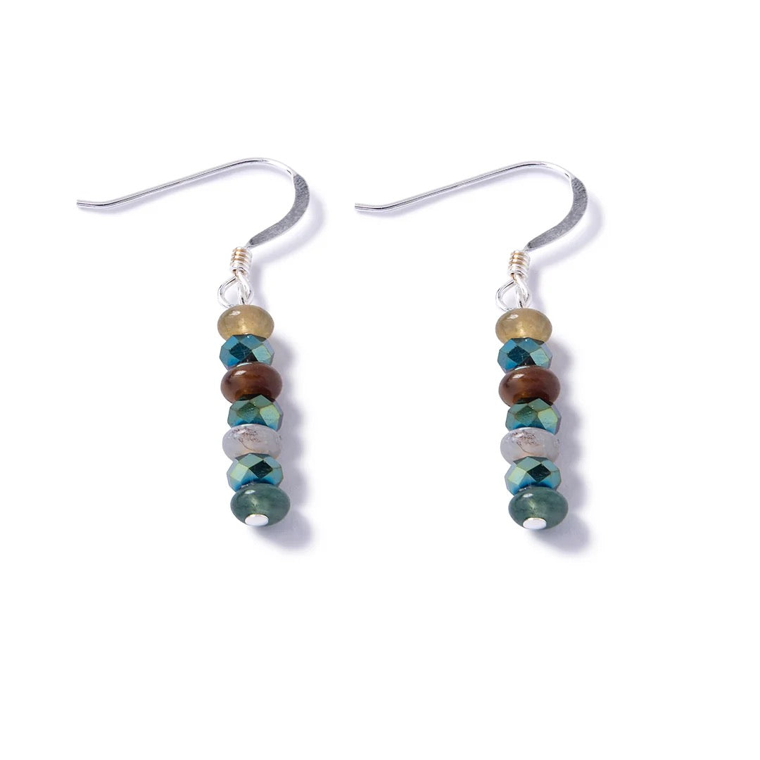 Carrie Elspeth - Moss Agate Faceted Rondelle Stack Drop Earrings -Multi Green