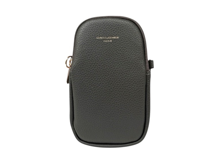 David Jones - (CM6814A) Double Zip Faux Leather Phone Crossbody Bag - Storm Grey