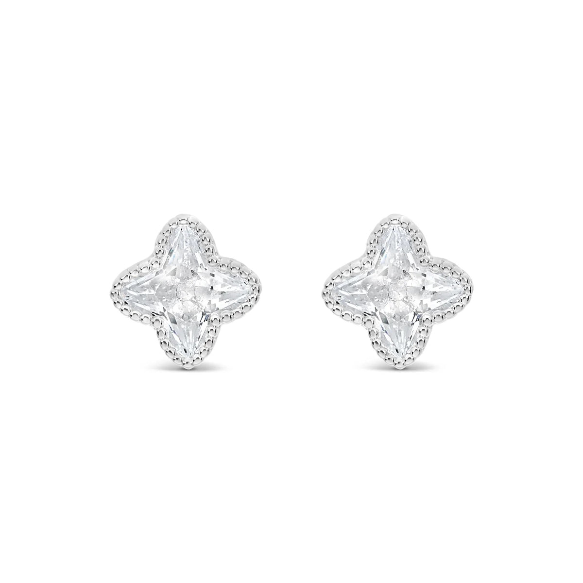 Lanes - Crystal Clover Beaded Edge - Boxed Stud Earrings - Silver