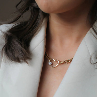 Orli Diamante Gold Heart Lock Chunky Chain Necklace