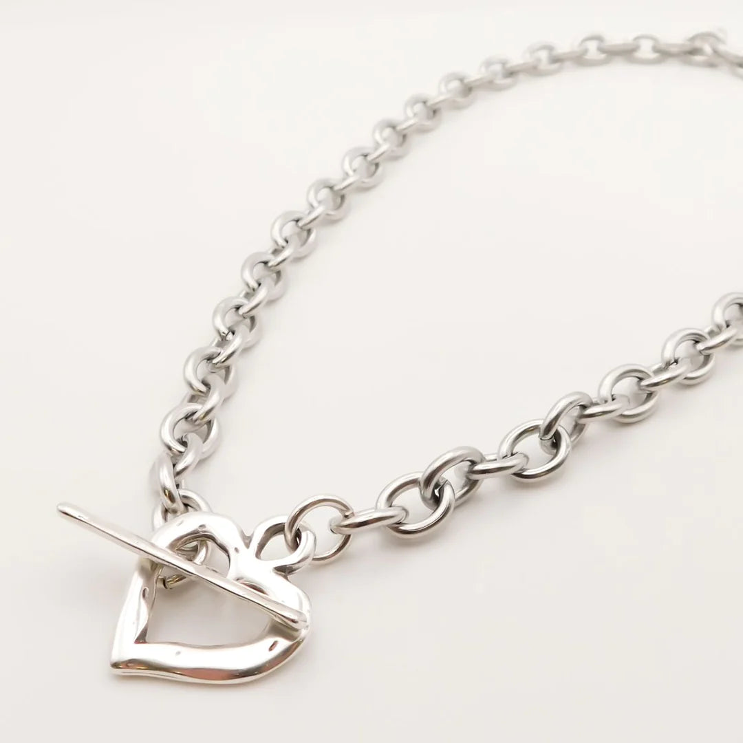 Orli Heart T-Bar Chunky Chain Necklace - Silver