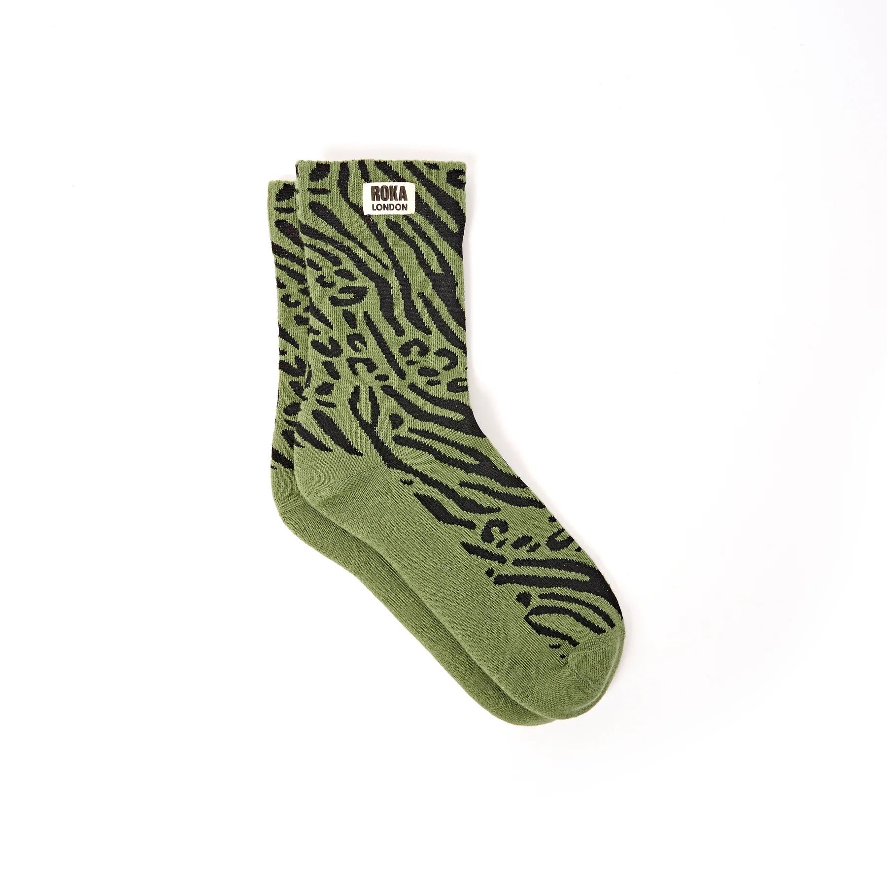 ROKA Wimbledon Ladies Ankle Crew Socks - Mixed Animal - Artichoke Green