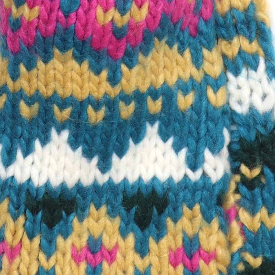 POM - Valentina - Dark Green/Camel/Pink Mix - Patterned Chunky Knit Pull Through Crossover Scarf