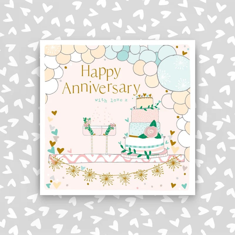 Molly Mae Happy Anniversary Cake &amp; Glasses Pastel Card