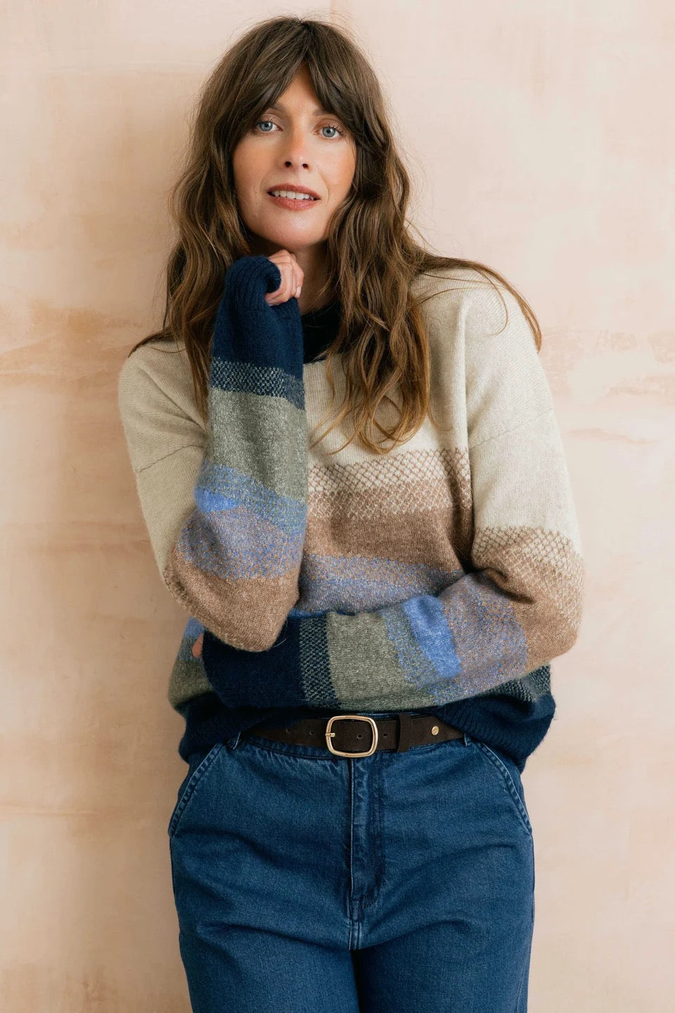 Artist - Jumper Colour Block Knit Jumper - Oatmeal/Blue - Lily &amp; Me