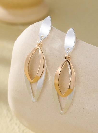Gracee Jewellery - Layered Pointed Ovals - Dangly Earrings - Silver/Gold