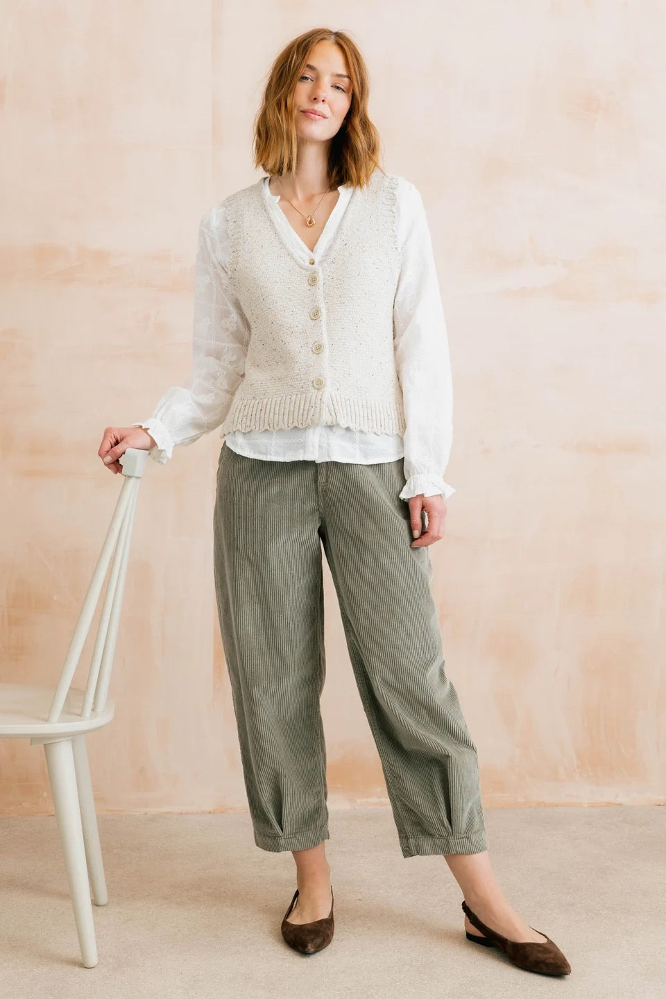 Ivy Knitted Waistcoat - Ecru (Fleck) - Lily &amp; Me