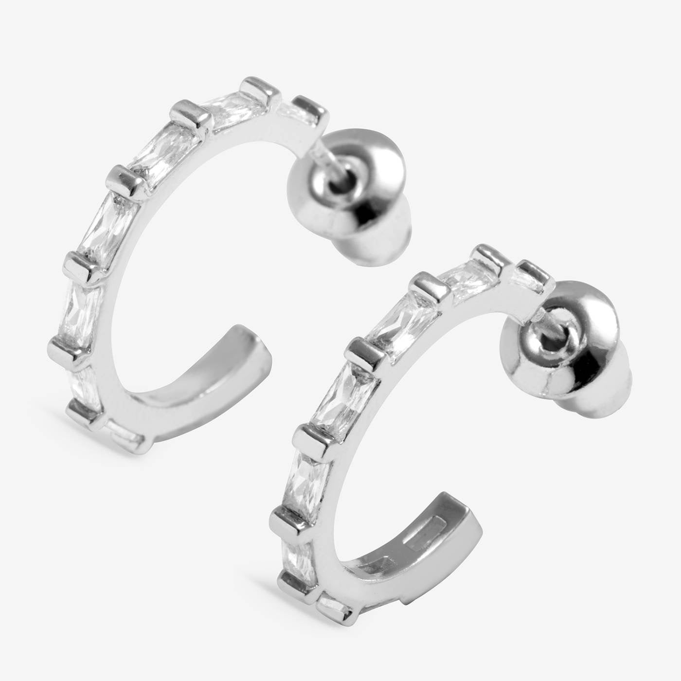 Joma Jewellery - Loved by You - CZ Rectangular Crystal Hoop Earrings - Silver Plating