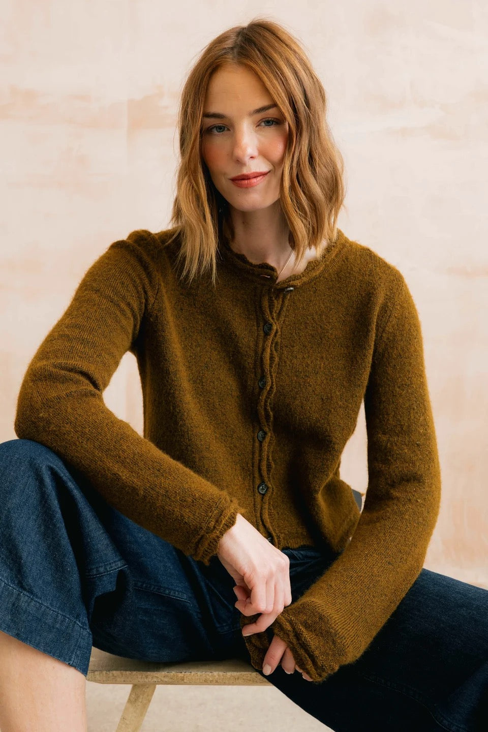 Elodie - Scallop Neck Outfitter Knit Cardigan - Burnt Caramel - Lily &amp; Me