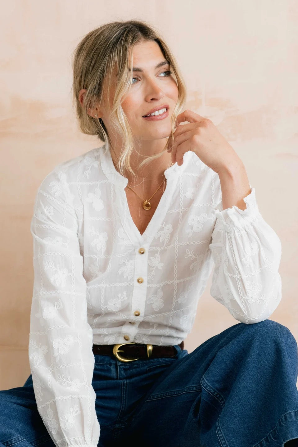 Pintail Blouse - Embroidered Patchwork - White - Lily &amp; Me
