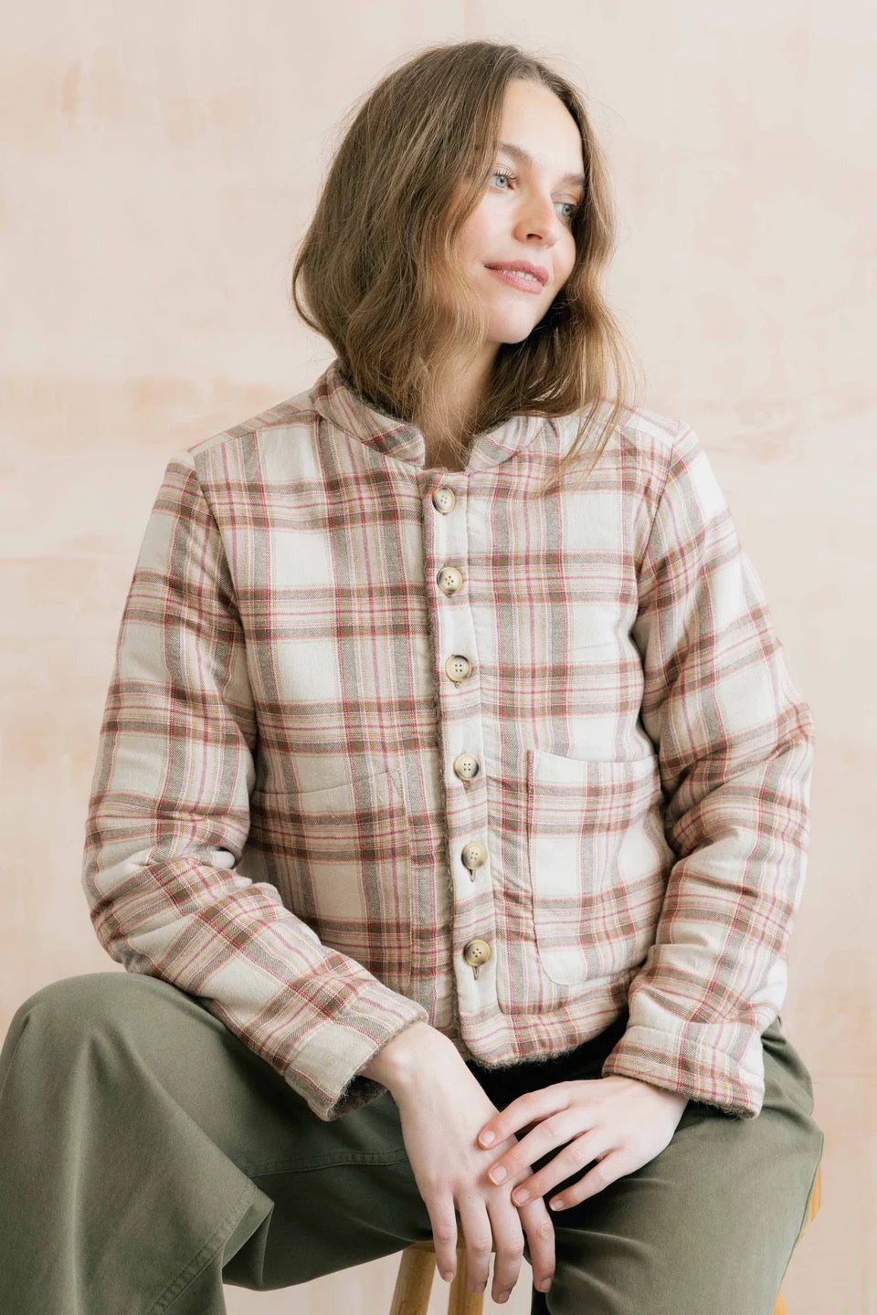 Scarlett - Plain Boucle &amp; Checked Reversible 2in1 Jacket - Mushroom - Lily &amp; Me