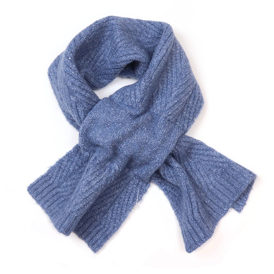 POM - Charlotte - Denim Blue - Herringbone Knit Pull Through Crossover Scarf
