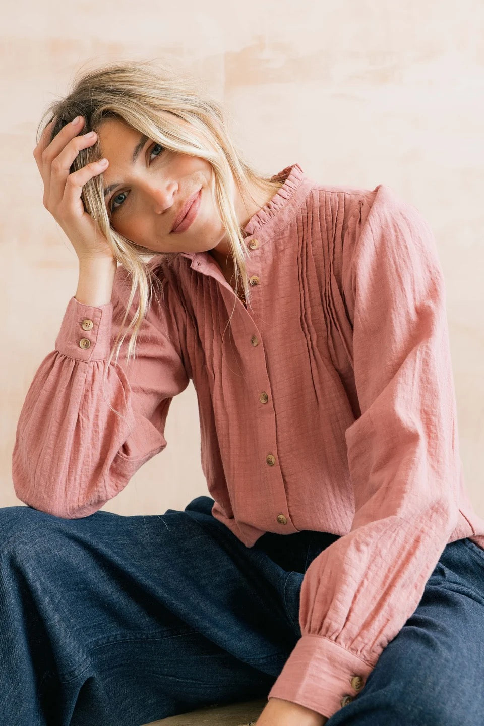 Flora Organic Cotton Plain Pintuck Blouse - Antique Pink - Lily &amp; Me