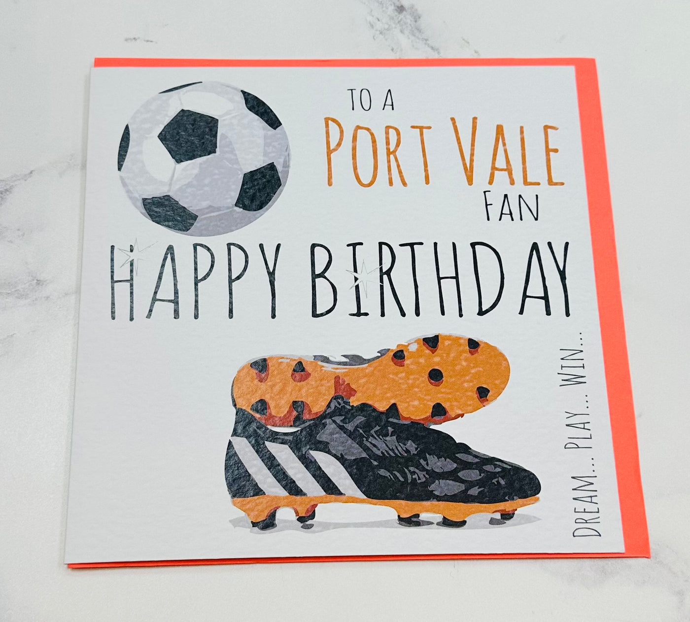 White Cotton Cards Port Vale Fan Football & Boots Birthday Card