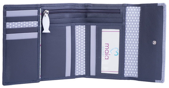 Mala Leather - Midnight Cats - Tri Fold Medium Leather Purse (3535 35) - Charcoal Grey