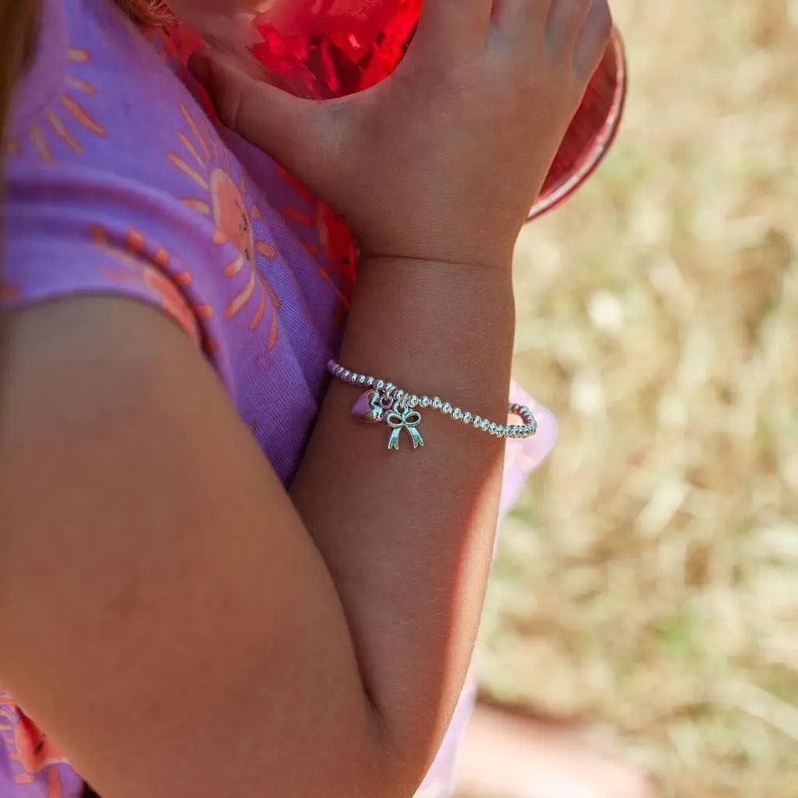 Letterbox Love - Happy Birthday - Heart &amp; Bow - CHILDREN'S - Silver Plated Stretch Bracelet