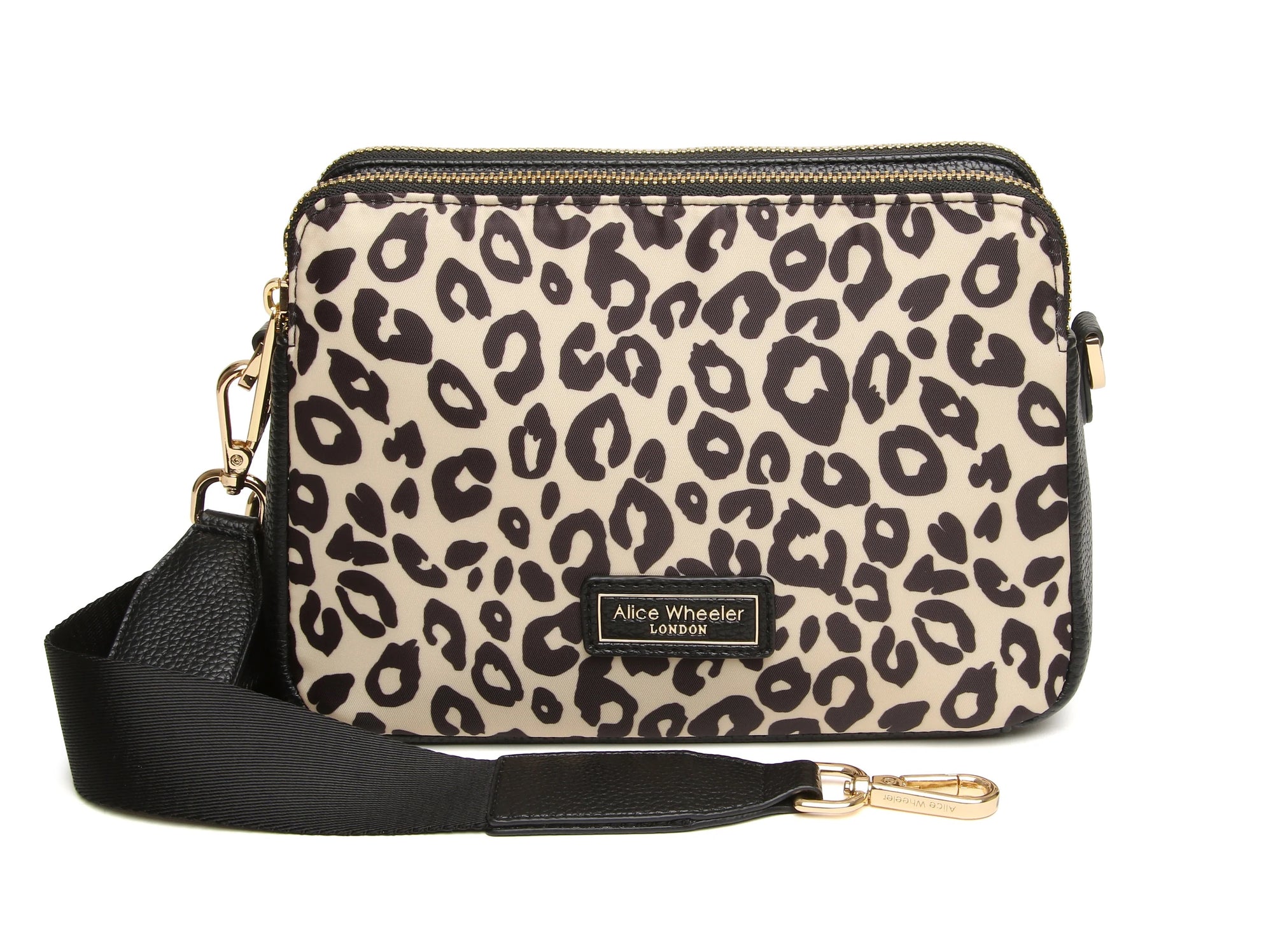 Alice Wheeler- Leopard Print - Dual Double Zip Crossbody Handbag