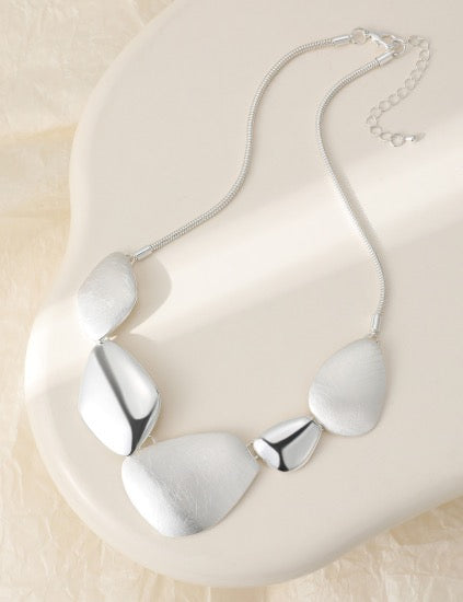Gracee Jewellery - Statement Silver &amp; Matt Organic Shapes - Chain Necklace