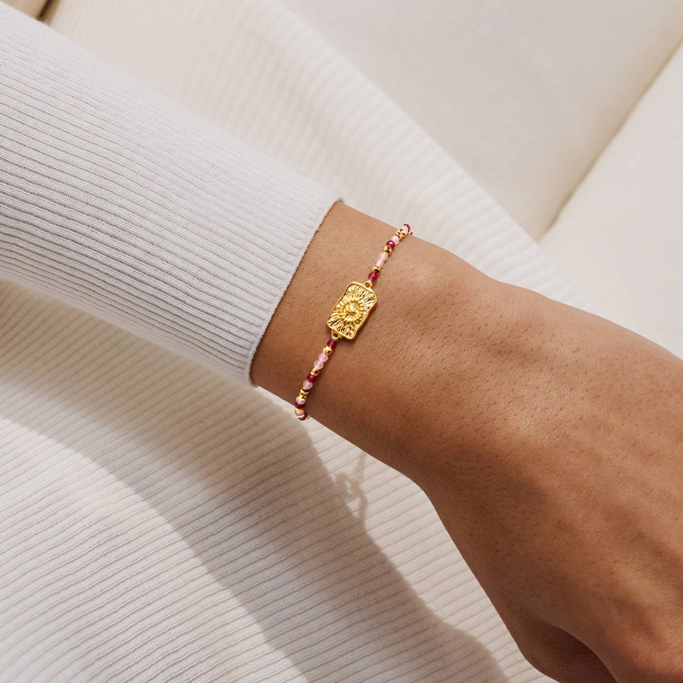 Joma Jewellery - Loved By You - Red &amp; Pink Gemstone Beaded Bracelet - Gold Plating