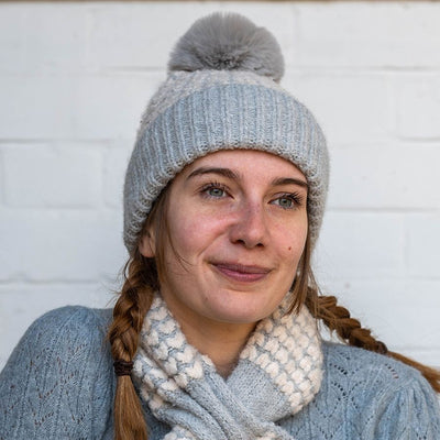 POM Grey Mix Heart Scandi Knit Pom Pom Bobble Hat - Recycled Yarn