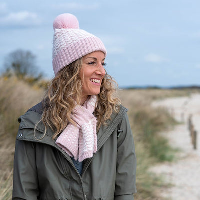 POM Pale Pink Mix Heart Scandi Knit Pom Pom Bobble Hat - Recycled Yarn
