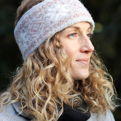 POM Pale Grey Nordic Starflower Fleece Lined Recycled Cosy Headband