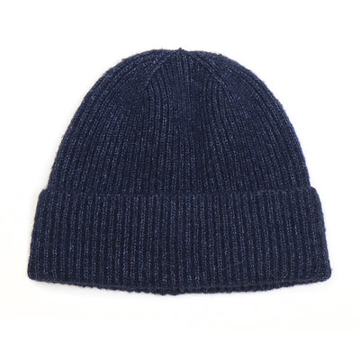 POM Navy Blue Recycled Blend Chunky Knitted Beanie Hat