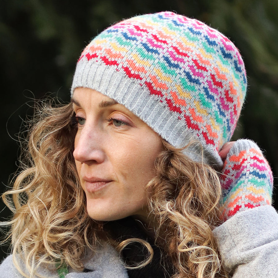 POM Rainbow Hearts & Grey Wool Blend Cosy Beanie Hat