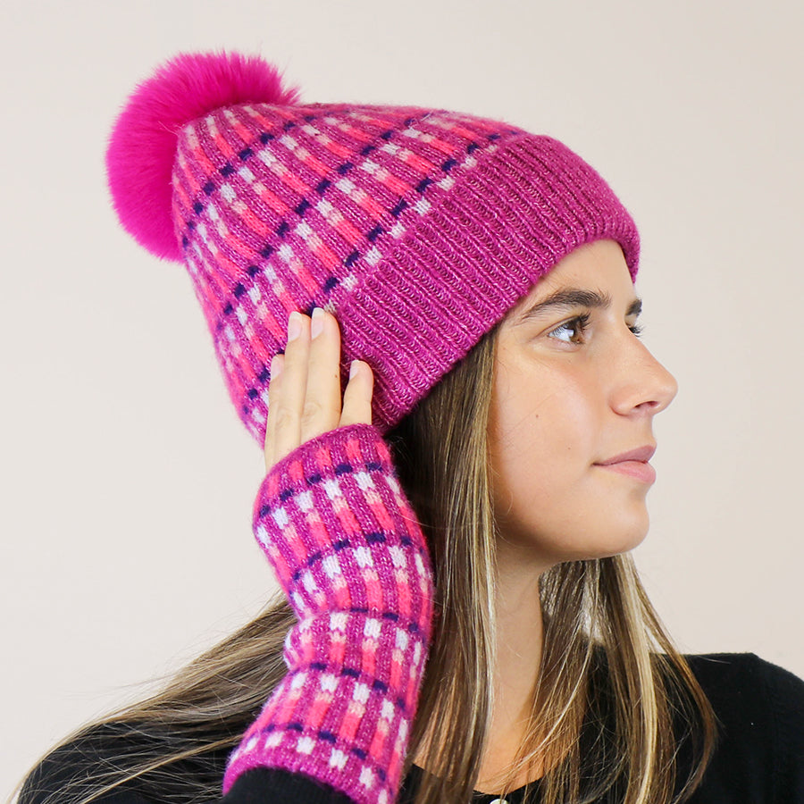 POM Purple/Fuchsia 'Firework' Intermittent Stripe Bobble Hat