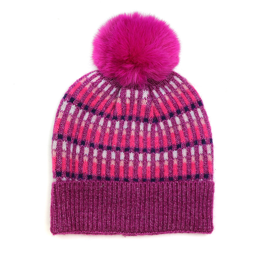 POM Purple/Fuchsia 'Firework' Intermittent Stripe Bobble Hat