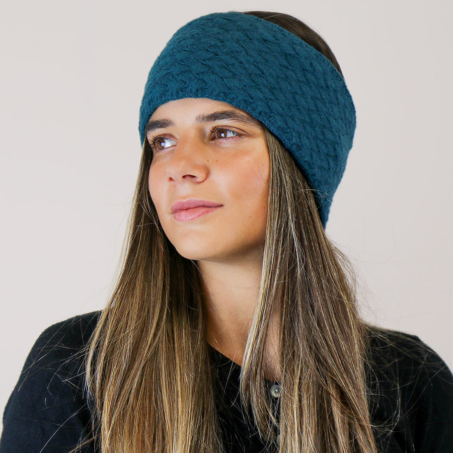 POM Teal Blue Basket Weave Knitted Cosy Headband