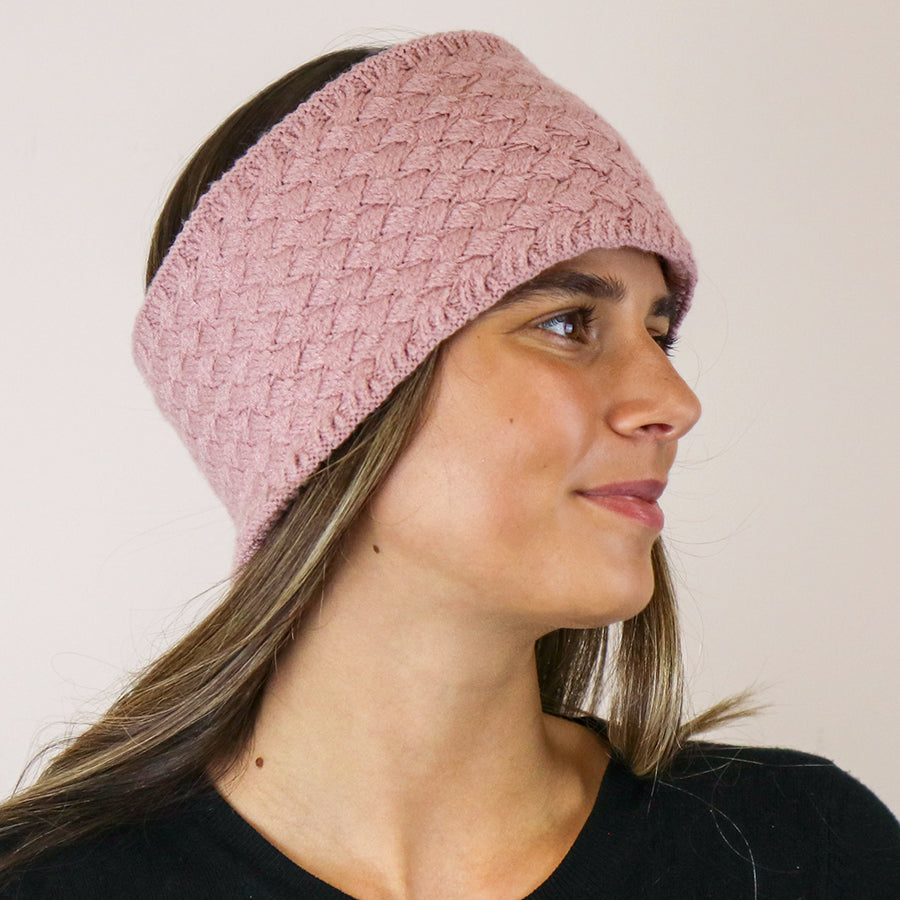 POM Dusky Pink Basket Weave Knitted Cosy Headband