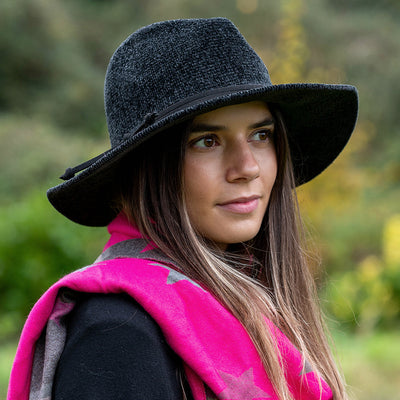 POM Black Chenille Winter Fedora Hat