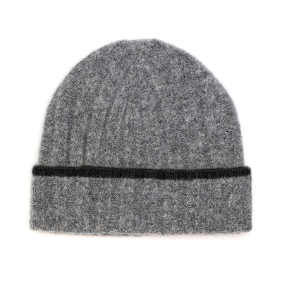 POM Men's Wool Ribbed Beanie Hat - Grey/Black