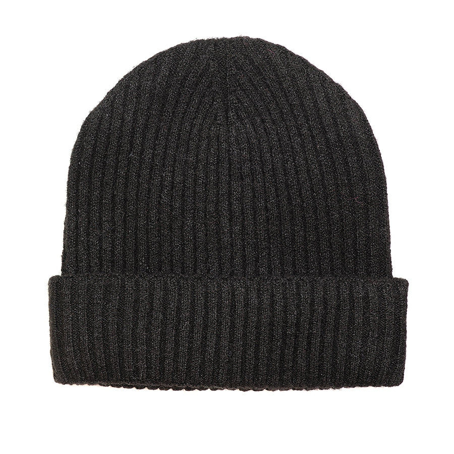 POM Men's Alpaca Blend Ribbed Beanie Hat - Black