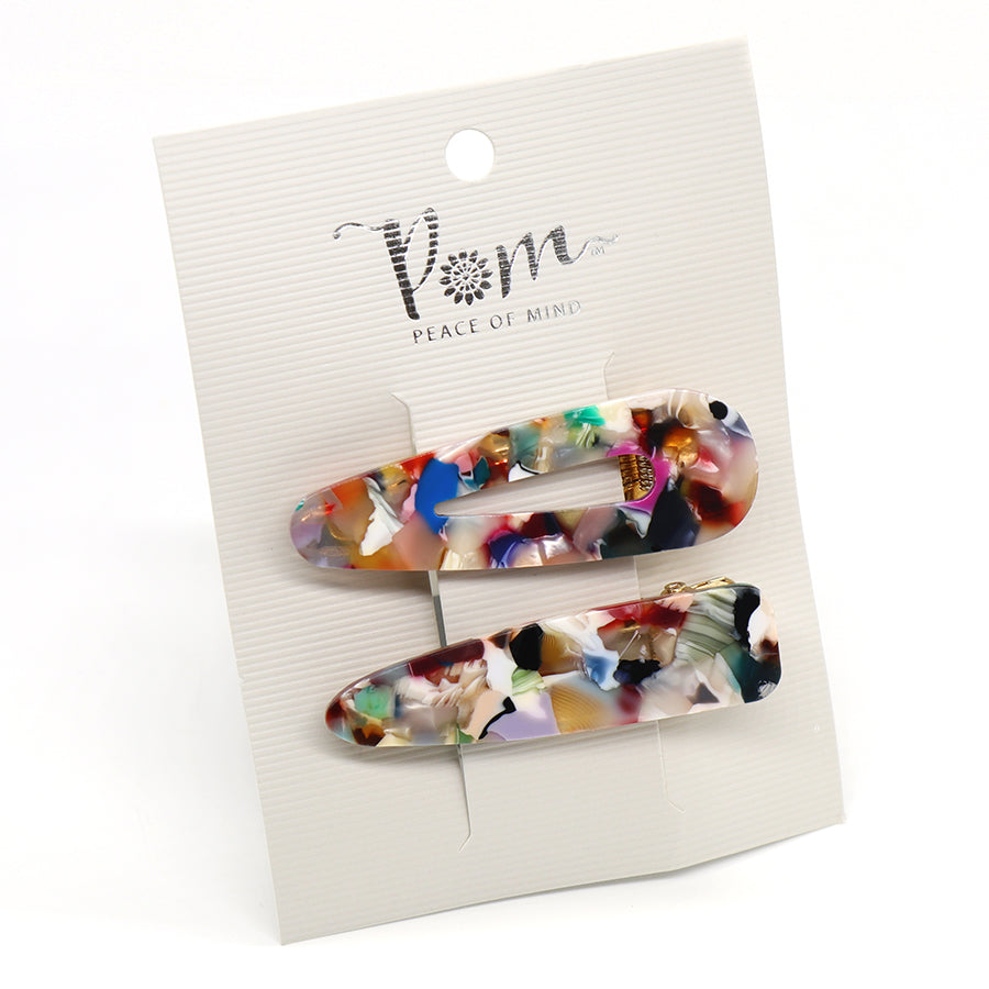 POM Multicoloured Crazed Acrylic Hair Clips - Pack of 2