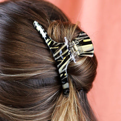 POM Opalescent Black/Yellow Striped Pattern Acrylic Claw Clip